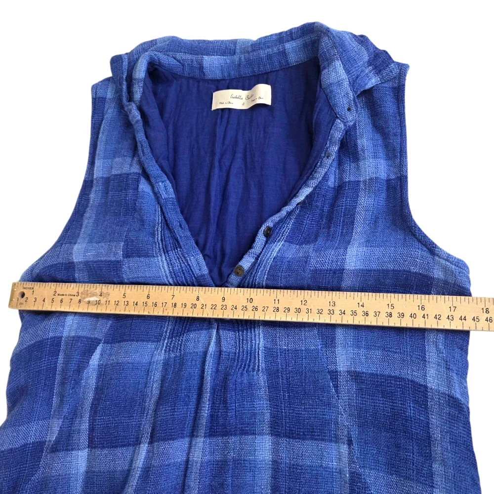 Isabella Sinclair Anthropologie Linen Plaid Shirt Dress Womens Small Blue